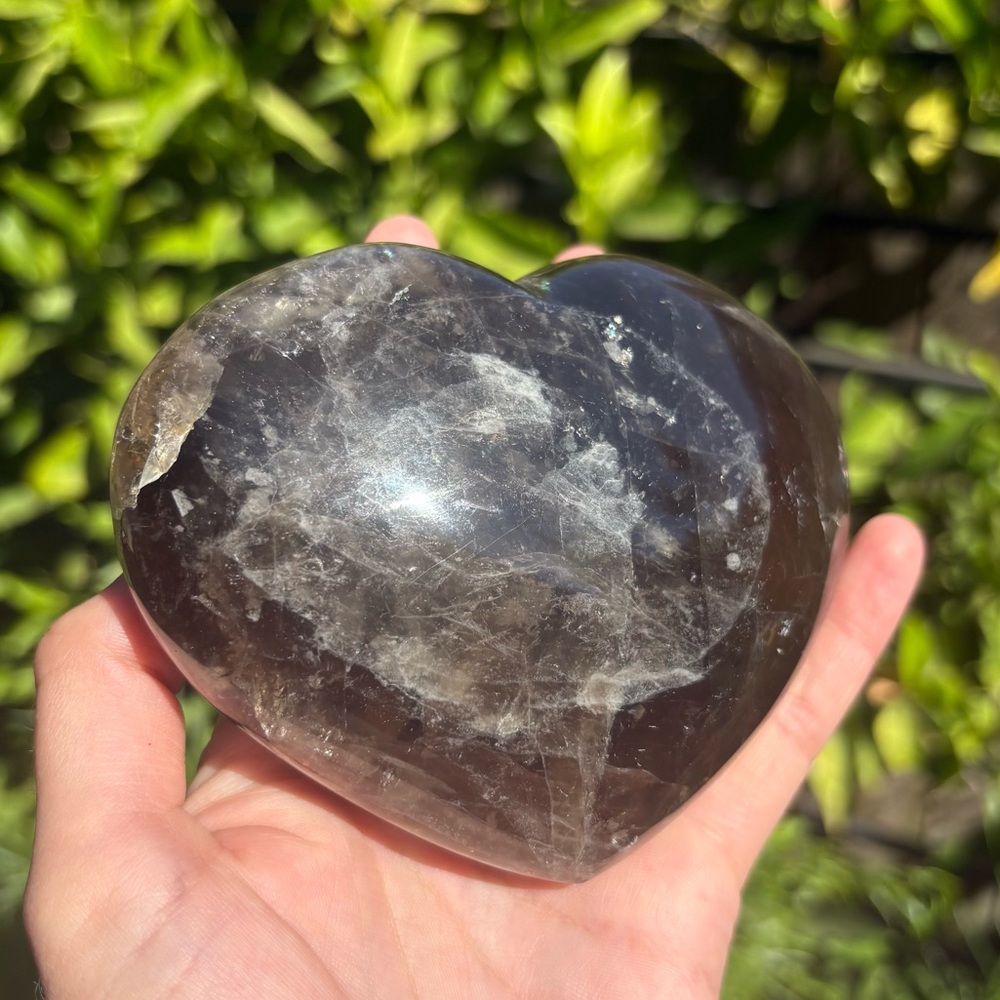 1.23 Pounds - Large Smoky Quartz Crystal Heart with Rainbow - Picture 12 of 12